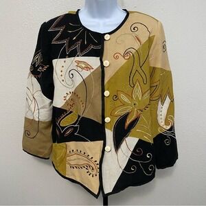 Vintage Women's Embroidered Patchwork Jacket S Art Eclectic Boho Maximalist